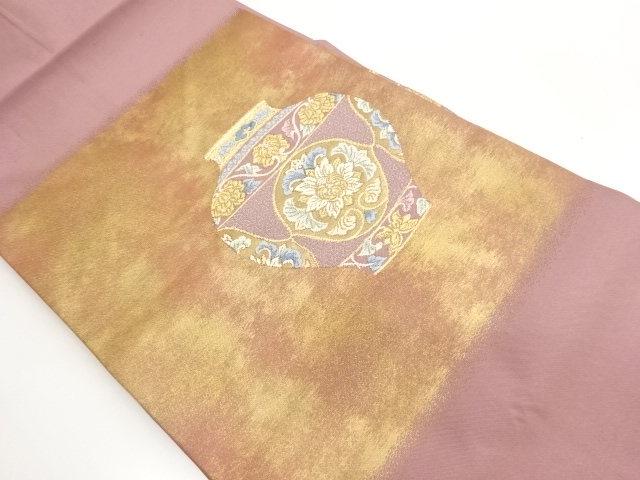 引箔壺に花葉模様織出し名古屋帯